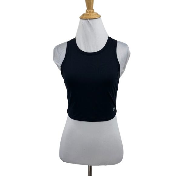Under Armour Tank Top Womens S Small Black Motion Heat Gear Vented Cropped - Picture 1 of 11